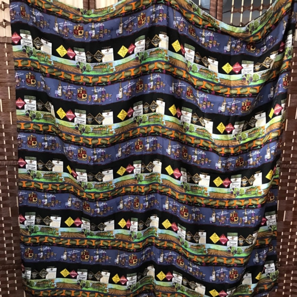 1994 Vintage Nicole Miller Large Original Wine Lovers Silk Scarf / Wine Labels